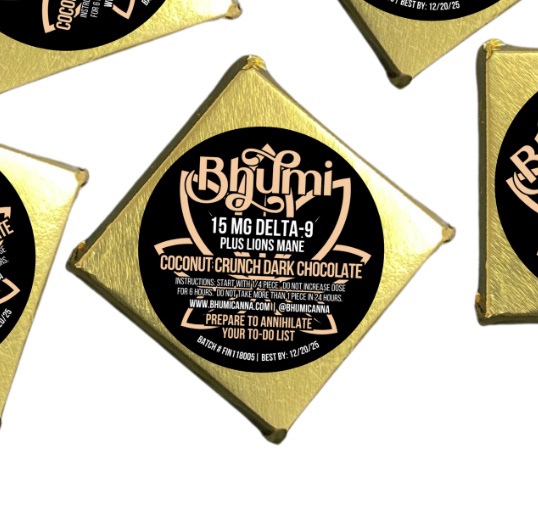 Bhumi | Chocolate Bite | Energy Coconut Crunch Dark Chocolate Bite | 15MG Delta 9 + 180MG Lions Mane